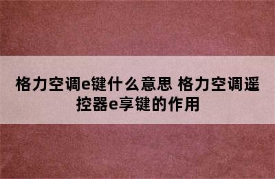 格力空调e键什么意思 格力空调遥控器e享键的作用